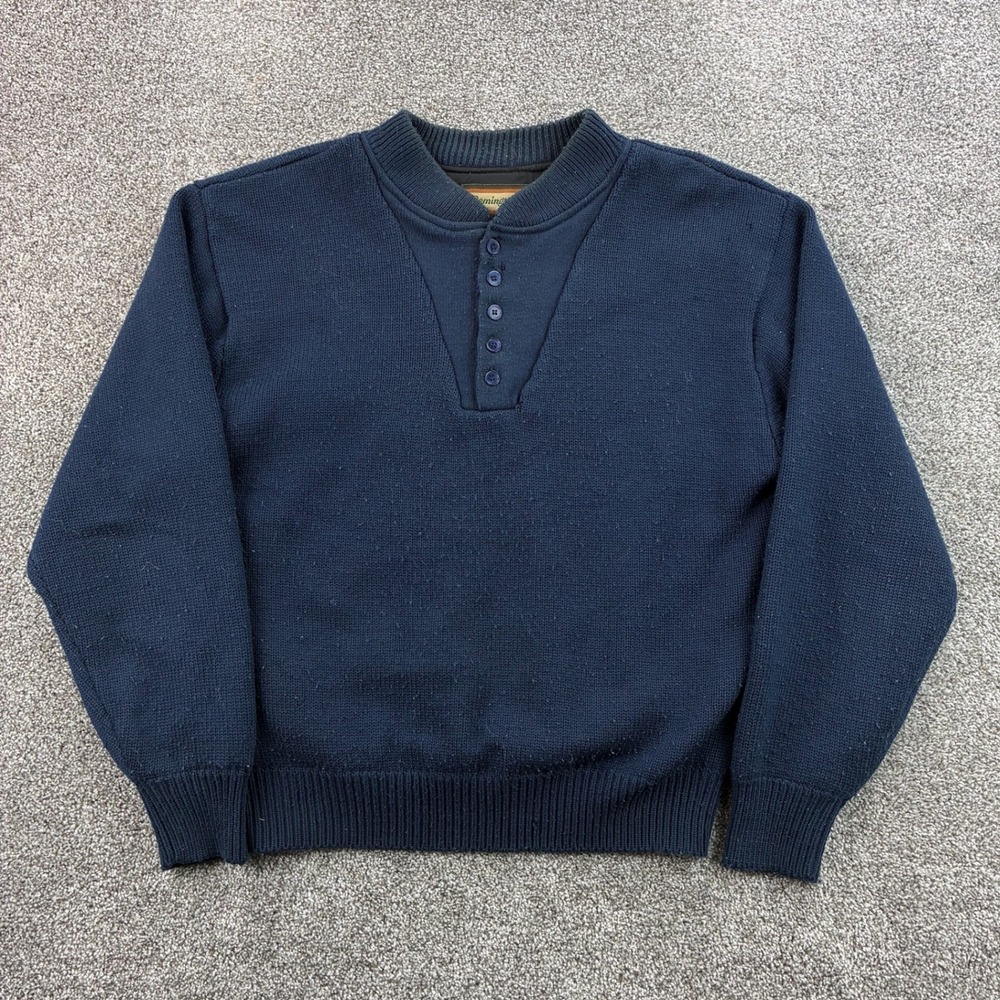 Vintage Remington Sweater Mens XL Blue Wool Blend Wind Proof Henley Outdoor